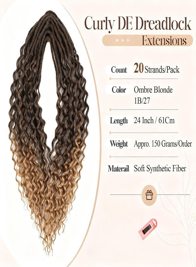 WIGER Ombre Blonde Curly Dreads Extension Wavy Double Ended Dreadlock Extensions Honey Blonde DE Ombre Curly Twist Faux Locs Hair Handmade Synthetic Soft Locs Hair Weave (20 Strands, 1B/27) - Image 3